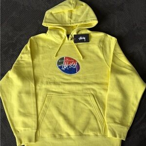 Stussy Yellow Hoodie with Multicolor Logo